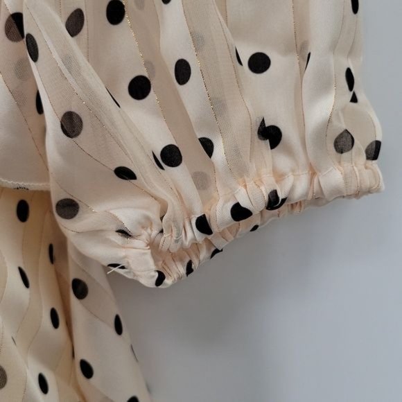 OPT Free People Tiered Dress Ivory Black Polka Dot Metallic Stripe - Picture 9 of 13